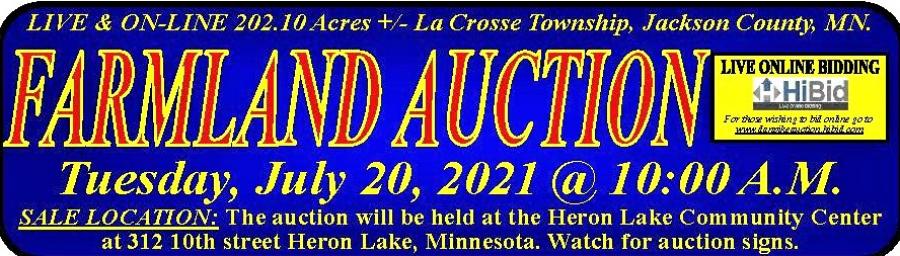 SOLD - PARCEL #1 $8,700 /ACRE & PARCEL #2 $7,000 /ACRE - Lucille H. Ferguson Estate 202.10+/- Acres Farmland Live & Online Auction La Crosse Township Jackson County, MN